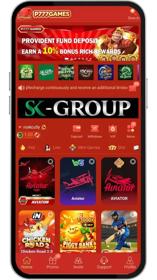P777 Games home screen