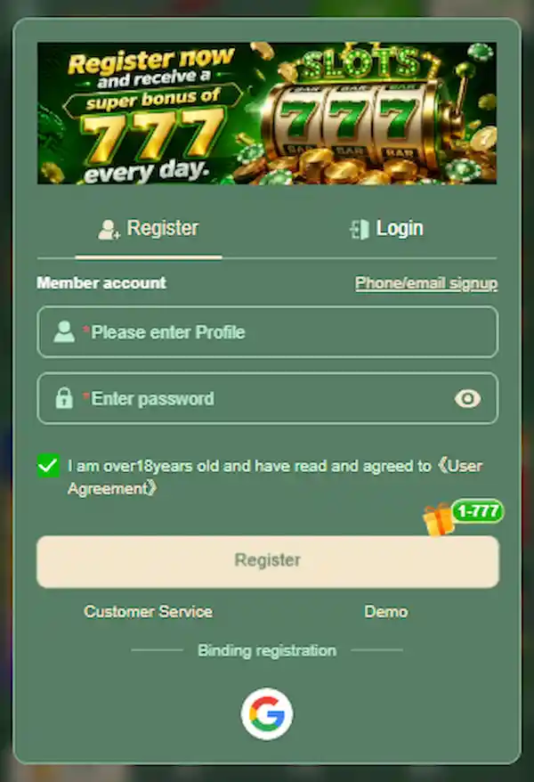 777Stake Bet Game Register Method