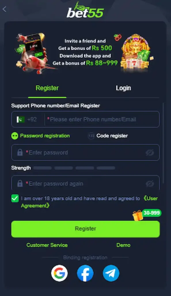 Bet55 Game APK Register Method