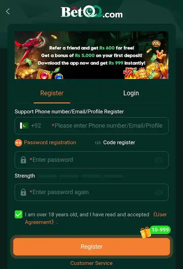 BetQQ Game Register Method