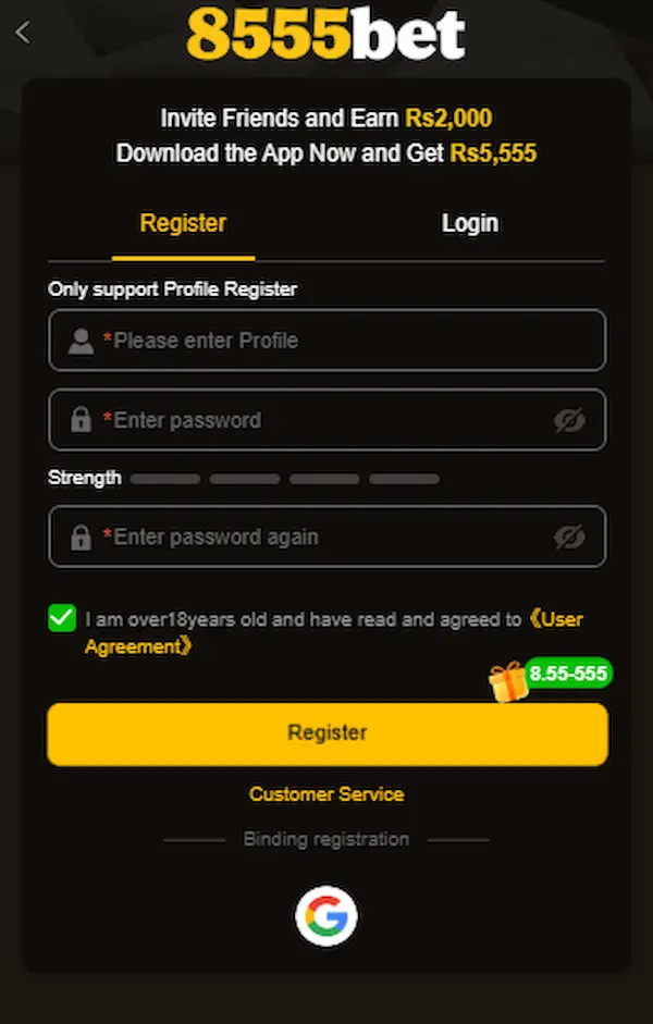 8555Bet APK Register Method