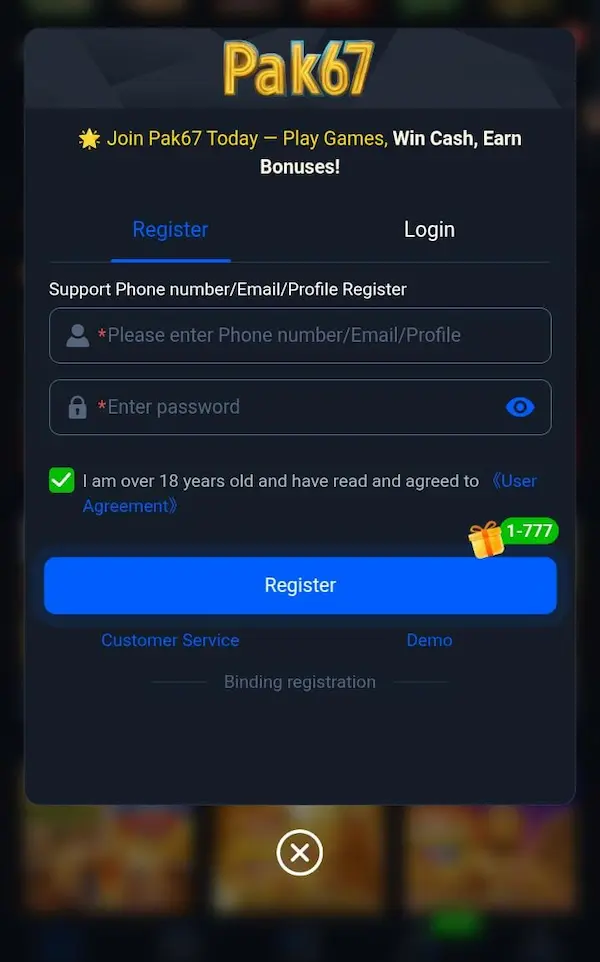 Pak67 Game Register Process