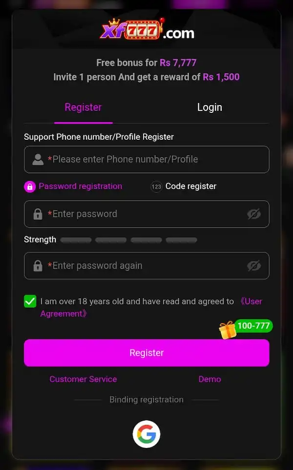 XF777 Game Register Imag